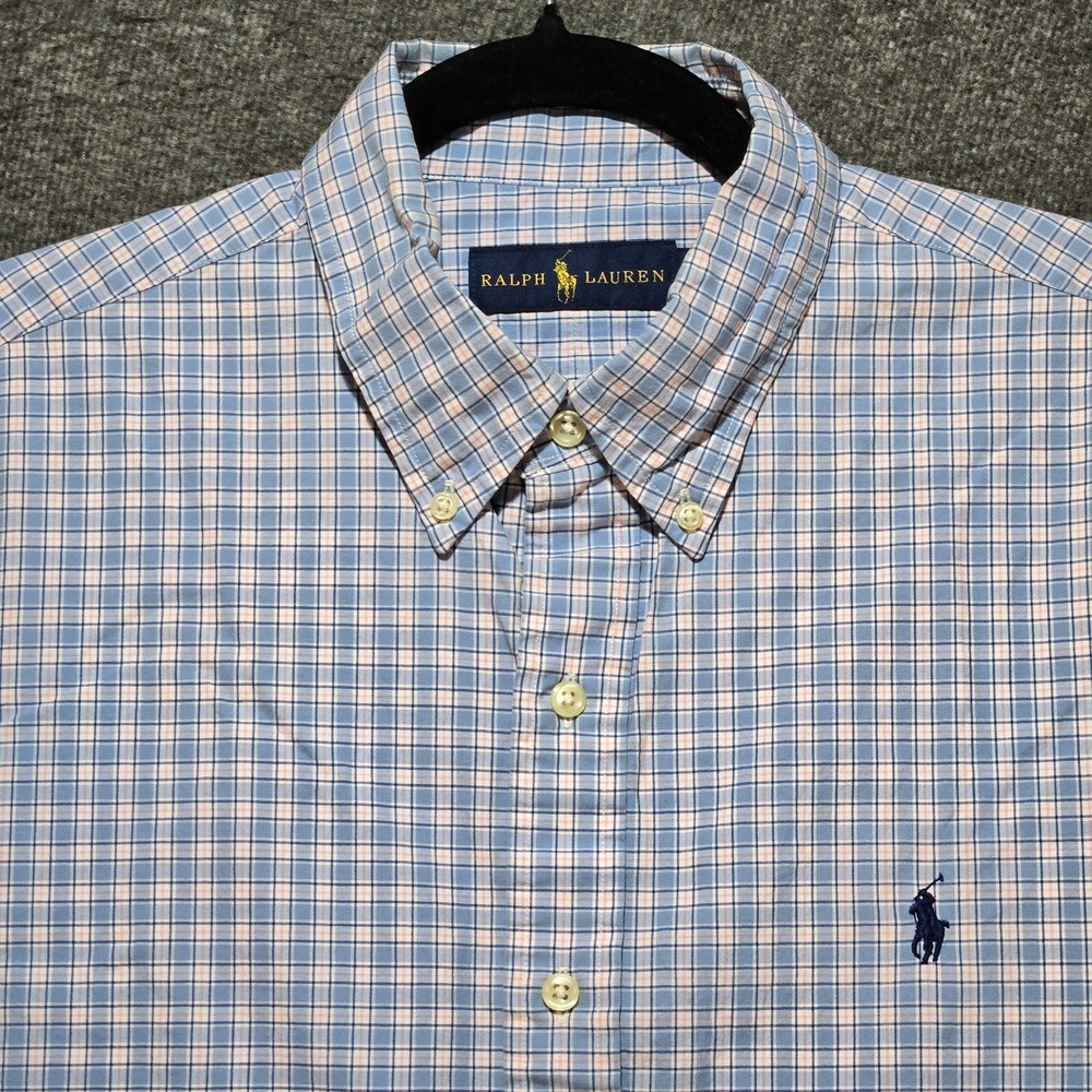 Ralph Lauren Shirt Mens Large Blue Plaid Button Down Long Sleeve Preppy‎ Casual